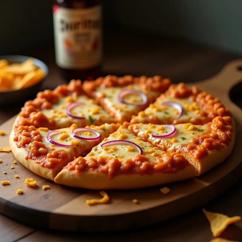 Pizza 4 Quesos con Base de Doritos y Salsa de Buffalo: Cheat-Meal Extremo para Noches de Película