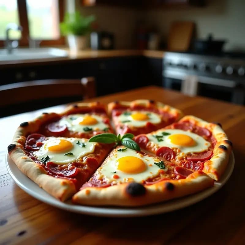 Pizza 4 Quesos con Base de Macarrones y Toppings de Bacon y Huevos Fritos: Cheat-Meal Definitivo