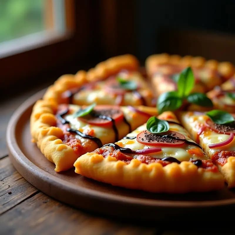 Pizza de 4 Quesos con Base de Macarrones Fritos y Salsa de Trufa Negra: Receta Italo-Americana para Derretirse
