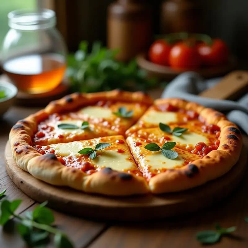 Pizza 4 Quesos con Base de Chorizo y Miel Trufada: Delicia Gourmet para Antojos Nocturnos