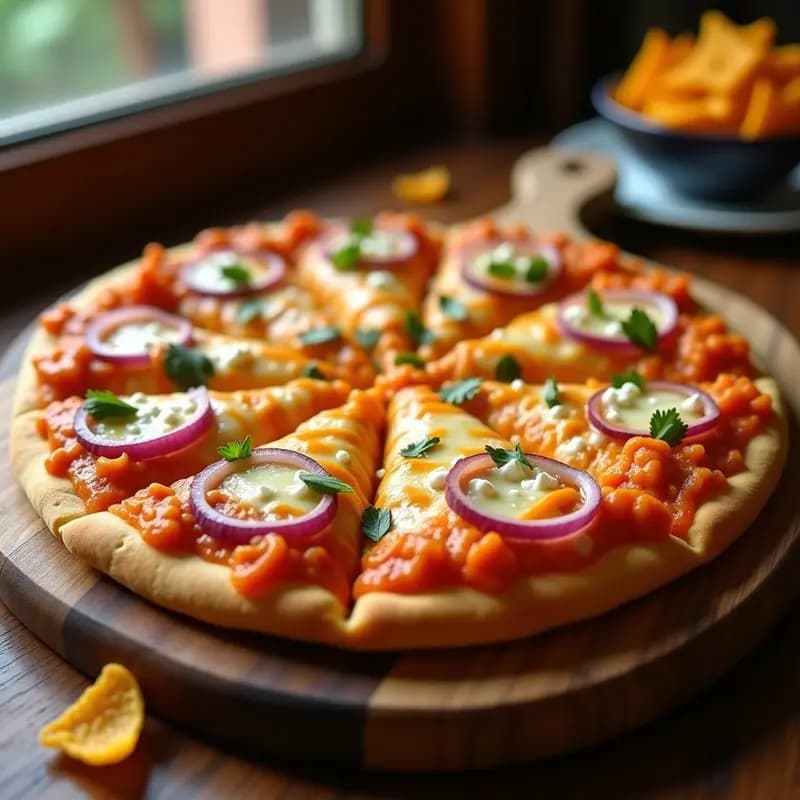 Pizza 4 Quesos con Doritos Triturados y Salsa de Buffalo: Receta Crujiente y Picante