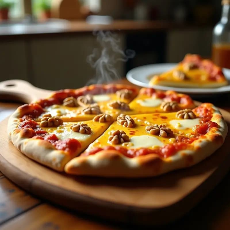 Pizza de 4 Quesos con Miel y Nueces: Combinación Dulce-Salada que Enamora