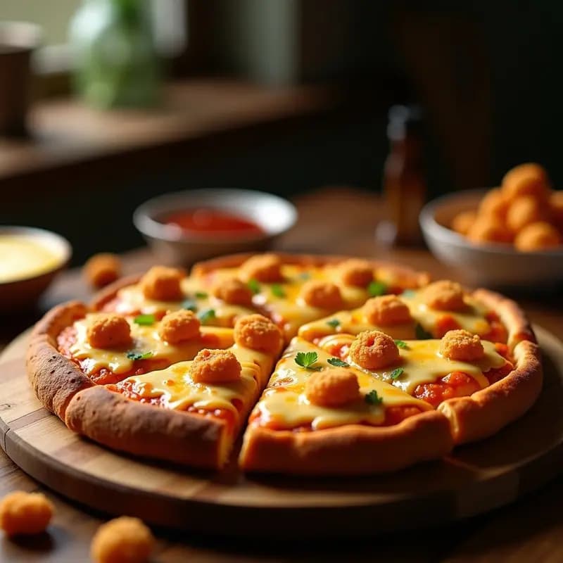 Pizza 4 Quesos con Base de Tostada Francesa y Toppings de Nuggets Dorados: Receta para Amantes del Queso
