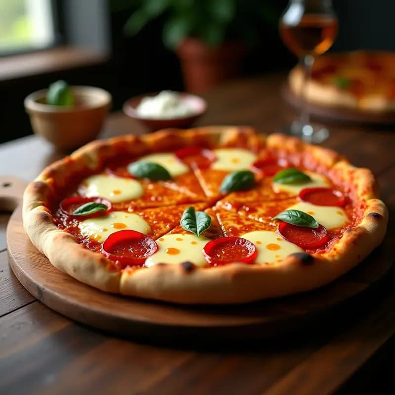 Pizza 4 Quesos con Pepperoni Extra y Miel Picante: Receta de Pizza Gourmet Hipercalórica