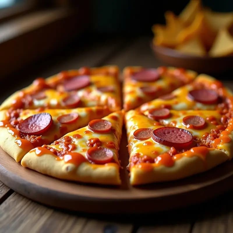 Pizza de 5 Carnes con Base de Doritos y Queso Fundido en Capas: Receta Extrema para Fiestas