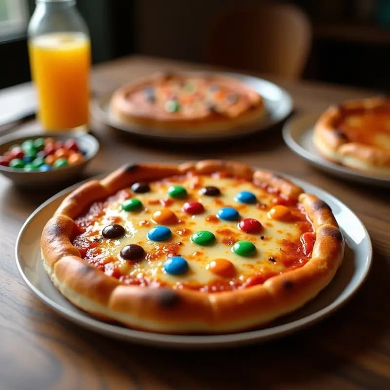 Pizza 5 Quesos con Base de Donut Glaseado y Toppings de M&M’s: Postre Salado que Derrite