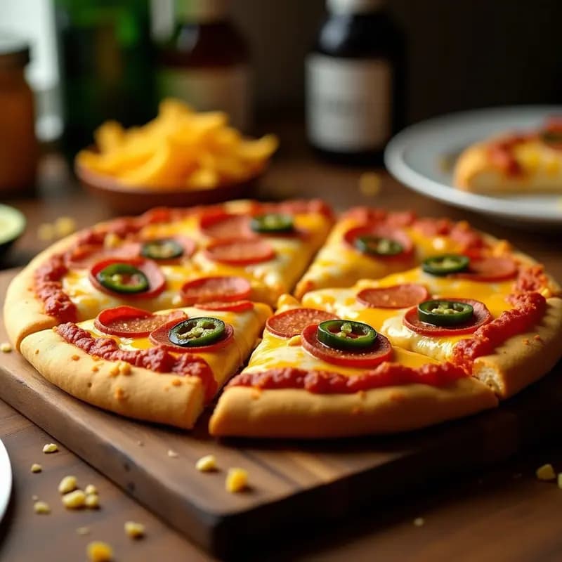 Pizza 5 Quesos con Base de Doritos y Toppings de Pepperoni y Jalapeños: La Fusión Tex-Mex que Debes Probar
