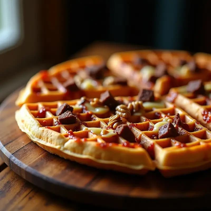 Pizza 5 Quesos con Base de Waffle y Topping de Brownie: Fusión Dulce-Salada Adictiva
