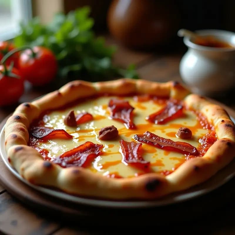 Pizza 5 Quesos con Caramelo Salado y Tocino Crujiente: Receta Ultraindulgente para Noche de Película