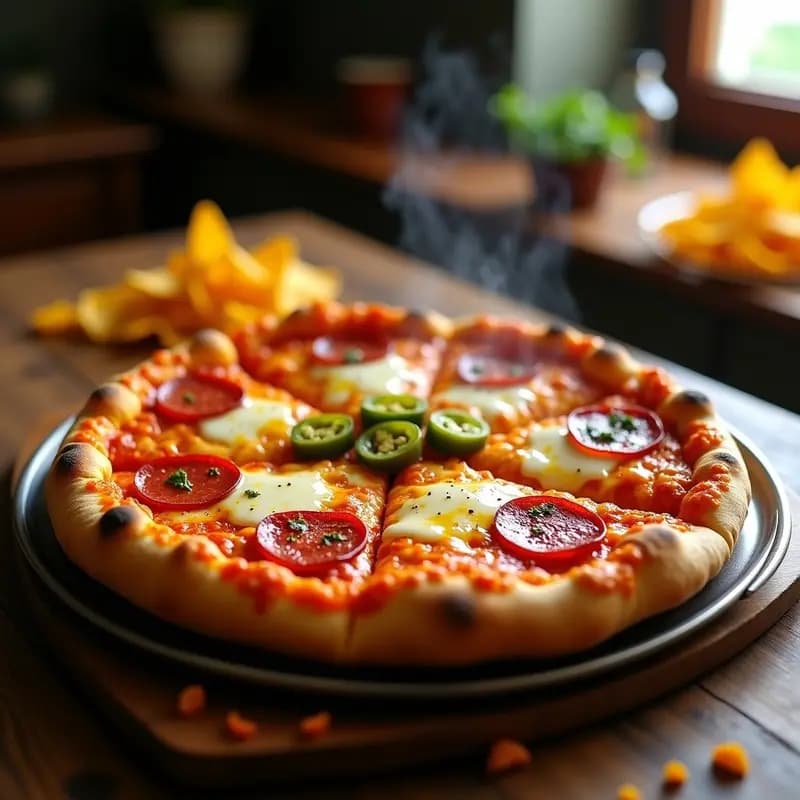 Pizza 5 Quesos con Costra de Doritos y Toppings de Pepperoni y Jalapeños: La Explosión de Sabores Definitiva