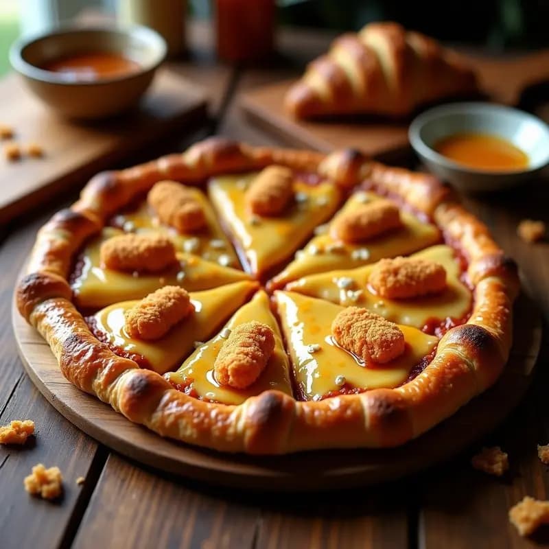 Pizza 5 Quesos con Base de Croissant y Toppings de Nuggets y Miel: Receta Decadente para Noches de Pecado