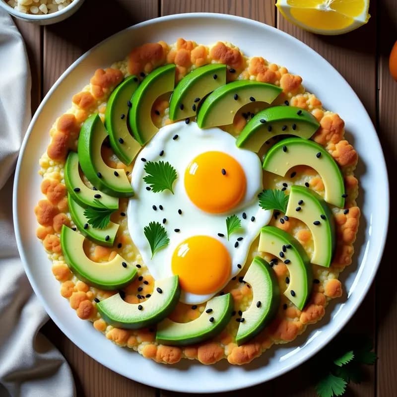 Pizza de Aguacate y Huevo Poché con Base de Coliflor: Desayuno Keto y Fotogénico