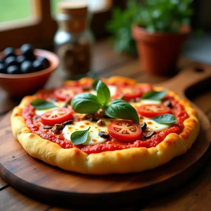 Pizza de Arepa: Base Venezolana con Toppings Italianos Clásicos y Queso Mozzarella