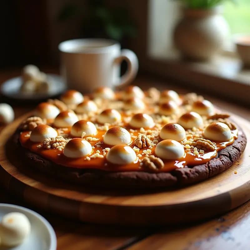 Pizza de Base de Brownies con Toppings de Marshmallows y Salsa de Caramelo: ¿Cena o Postre? Tú Decides