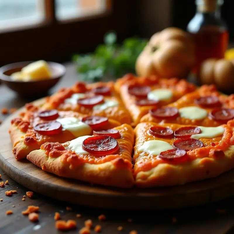 Pizza de Base de Chicharrón con Mozzarella, Chorizo y Miel Picante: Bomba Calórica en cada Bocado