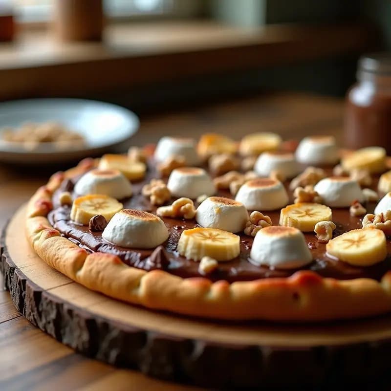 Pizza de Base de Galletas Digestive con Nutella, Plátano y Marshmallows: Dessert Pizza Extrema