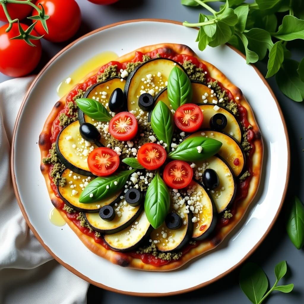Pizza de Berenjena y Calabacín con Pesto de Rúcula: Receta Low Carb en Airfryer