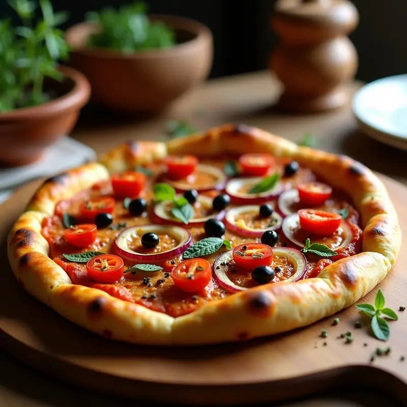 Pizza de Berenjena y Harina de Garbanzo con Toppings de Aceitunas y Tomate Seco: Receta Vegana en Airfryer