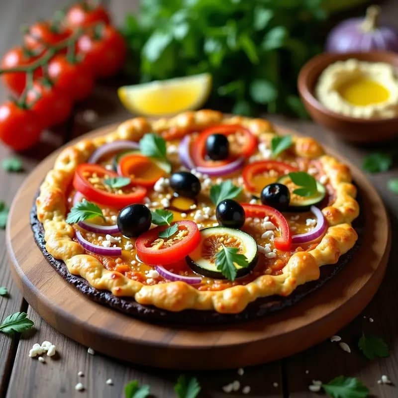 Pizza de Base de Berenjena y Toppings de Hummus y Verduras Asadas: Receta Vegana y Sin Harina