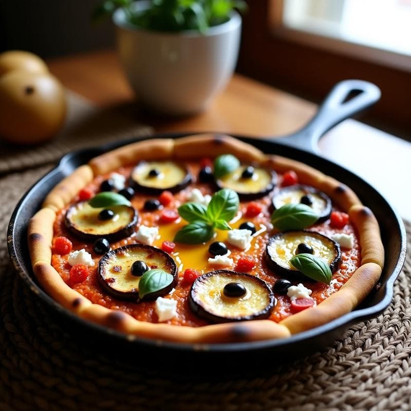 Pizza de Berenjena con Base de Lentejas Rojas y Toppings Mediterráneos: Receta Sin Horno