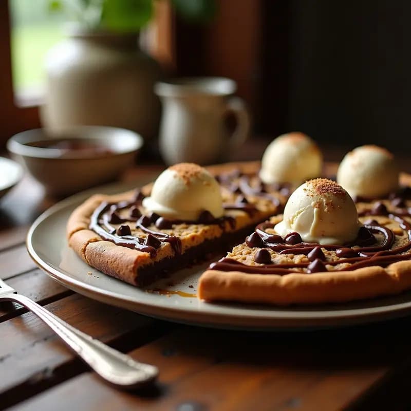 Pizza de Brownies con Capas de Cookie Dough y Helado de Vainilla: Postre de 3 Pisos