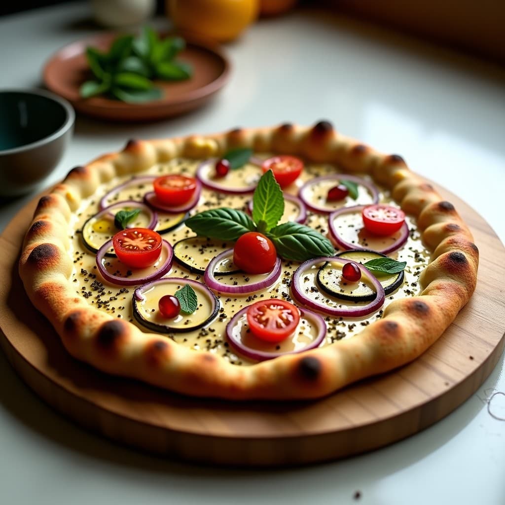 Pizza de Calabacín y Berenjena con Salsa de Tahini y Zaatar: Receta Libanesa Sin Gluten