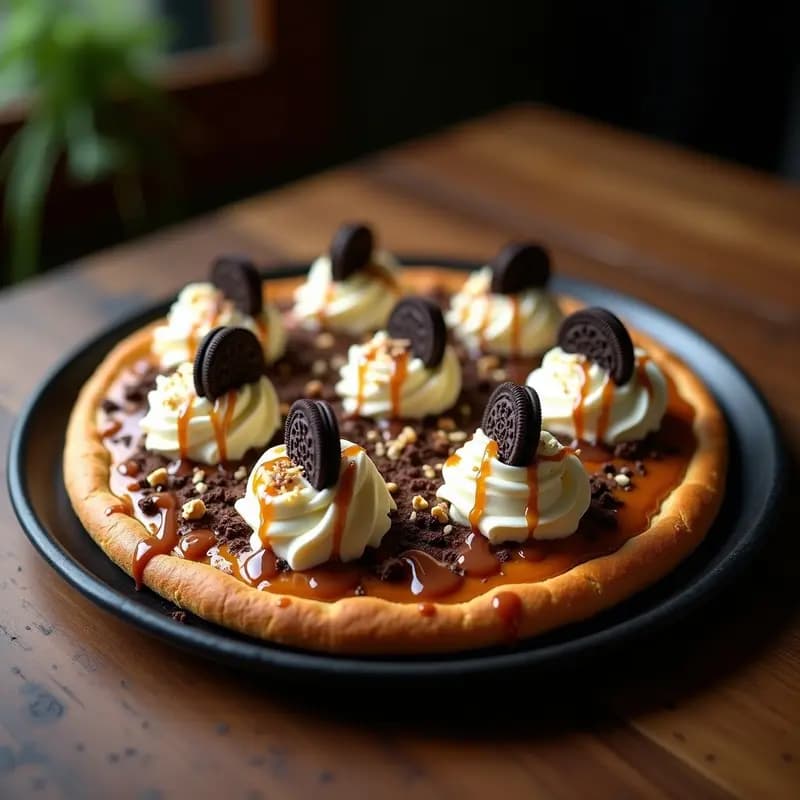Pizza de Caramelo con Toppings de Galletas, Chocolates y Helado: Postre para golosos