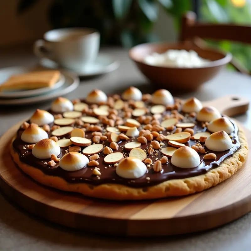 Pizza de Chocolate con Base de Galleta, Marshmallows y Frutos Secos: Postre para Compartir (o no)