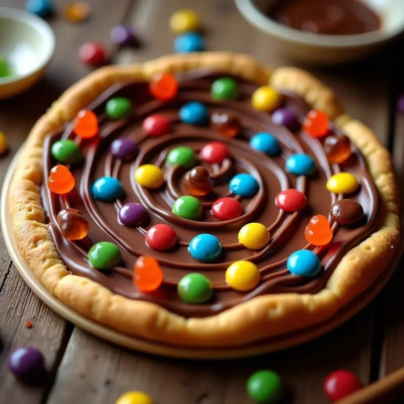 Pizza de Chocolate con Base de Galleta, Nutella y Toppings de Lacasitos y Gominolas: La Pizza Dulce que Hará Feliz a los Niños