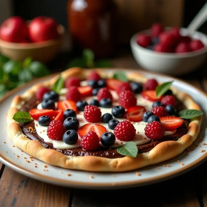 Pizza de Chocolate con Base de Galleta, Queso Crema y Frutos Rojos: La Cena de los Golosos