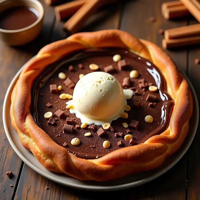 Pizza de Chocolate y Churros con Helado de Vainilla: Postre para los Más Golosos