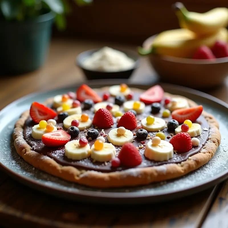 Pizza de Chocolate con Crema de Avellanas y Frutas: Postre Italiano Dulce y Decadente