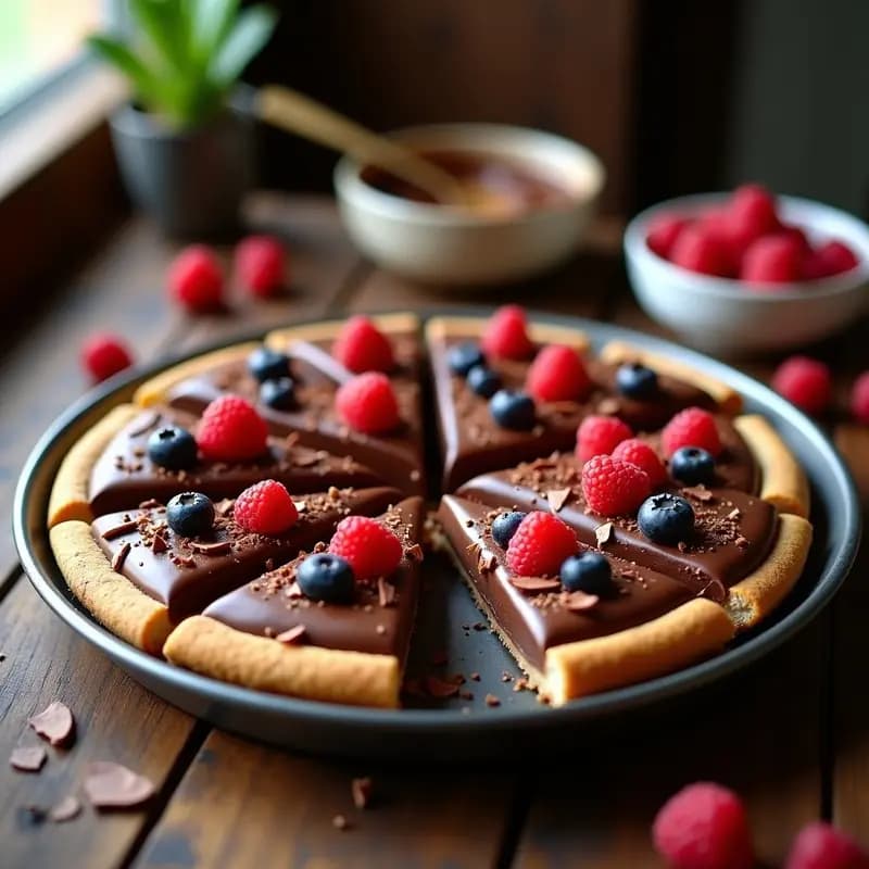 Pizza de Chocolate con Crema de Avellanas y Frutos Rojos: Postre en Forma de Pizza