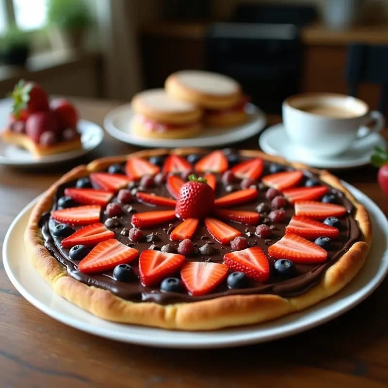 Pizza de Chocolate con Base de Galleta Massa Sofreída Rellena de Nutella y Fresas