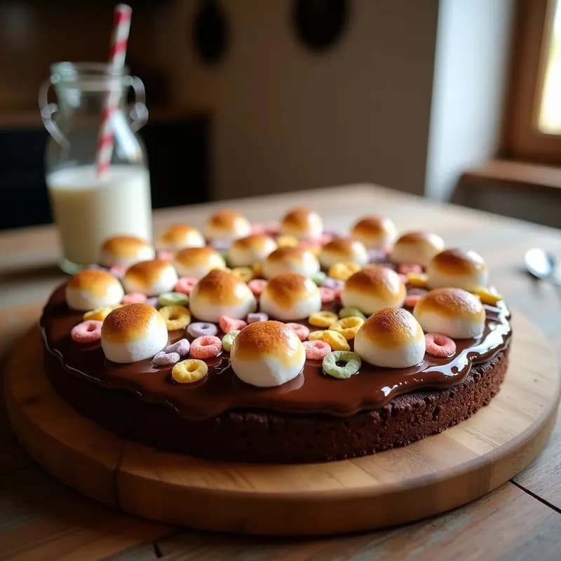 Pizza de Chocolate con Marshmallows y Cereales Crujientes: Postre para Fiestas de Cumpleaños