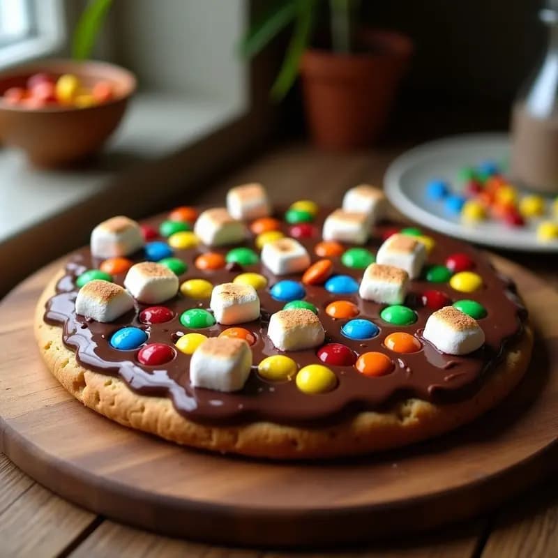 Pizza de chocolate con M&M’s y Marshmallows: Postre que Desafía los Límites del Dulzor