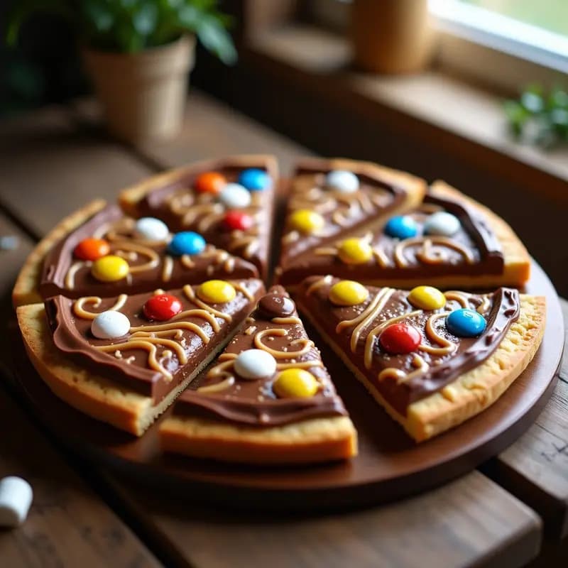 Pizza de Chocolate con M&Ms, Marshmallows y Sirope de Caramelo: Postre para niños y adultos