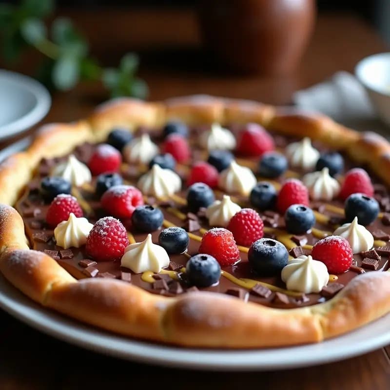 Pizza de Chocolates Blancos y Negros con Frutos Rojos y Caramelo Salado: La Pizza Dulce que No Podrás Resistir