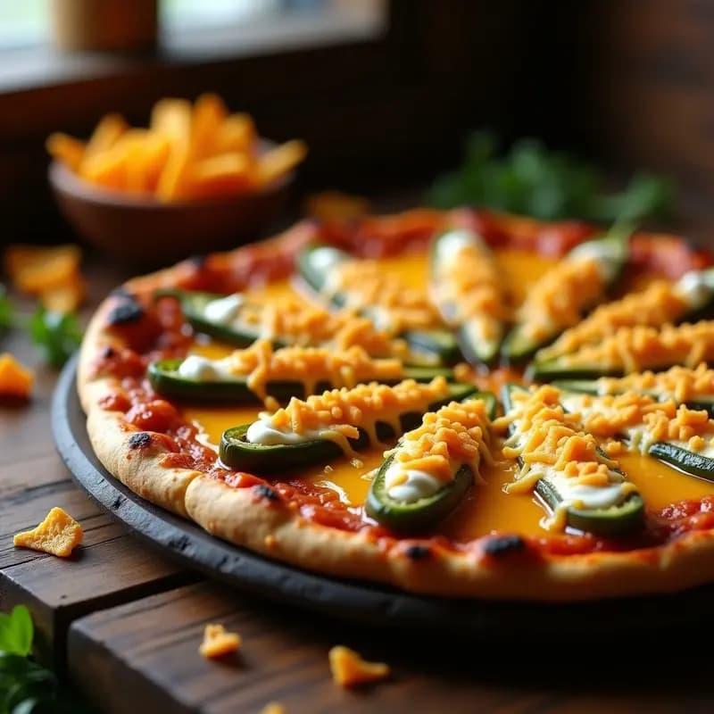 Pizza de Base de Chorizo con Queso Fundido, Jalapeños Rellenos de Crema Ácida y Doritos Triturados: La Explosión de Sabores Tex-Mex