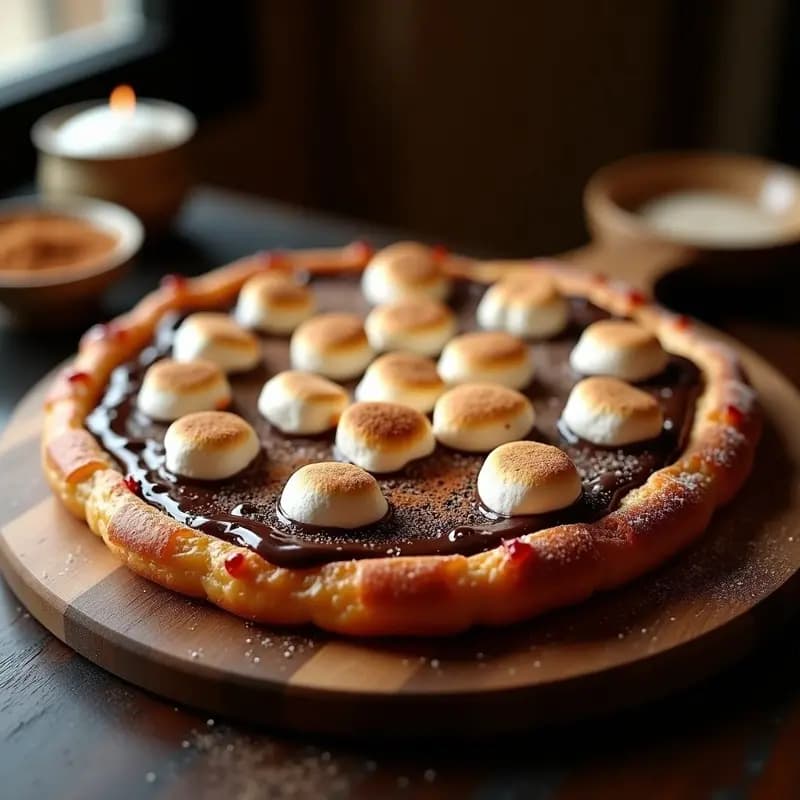 Pizza de Churros con Salsa de Chocolate y Marshmallows Fundidos: Postre en Formato Pizza para Fiesta