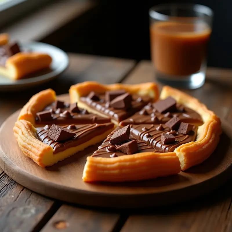 Pizza de Churros con Crema de Dulce de Leche y Trozos de Brownie: La Sobremesa que No Termina