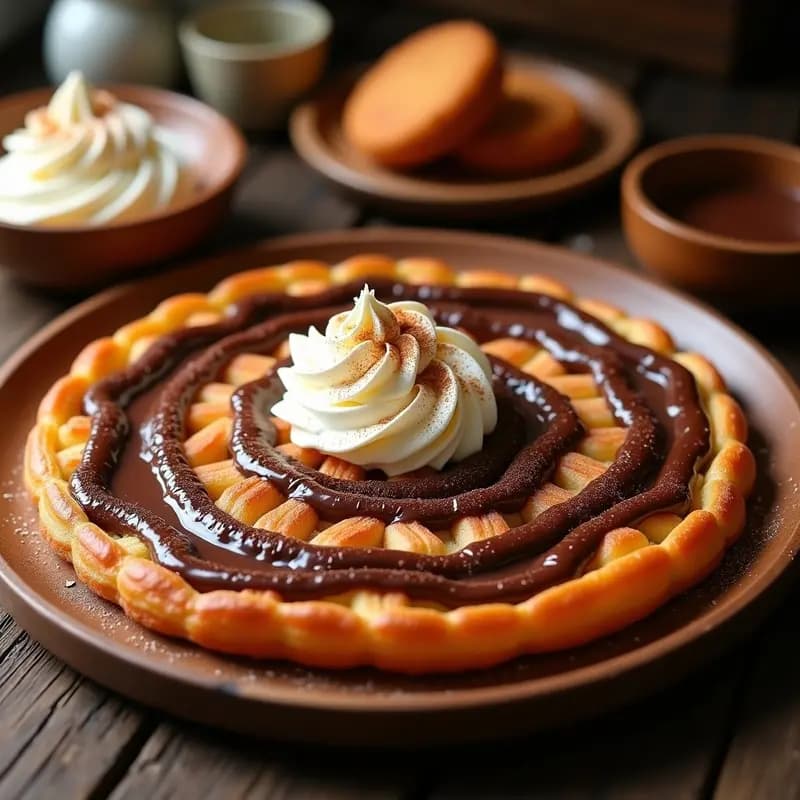 Pizza de Churros con Salsa de Chocolate y Nata Montada: Postre-Pizza para Adictos al Dulce