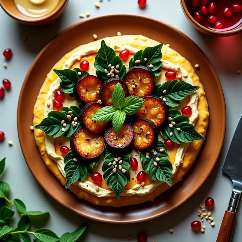 Pizza de Col Rizada con Base de Garbanzo y Toppings de Hummus y Berenjena Asada: Receta Sin Horno