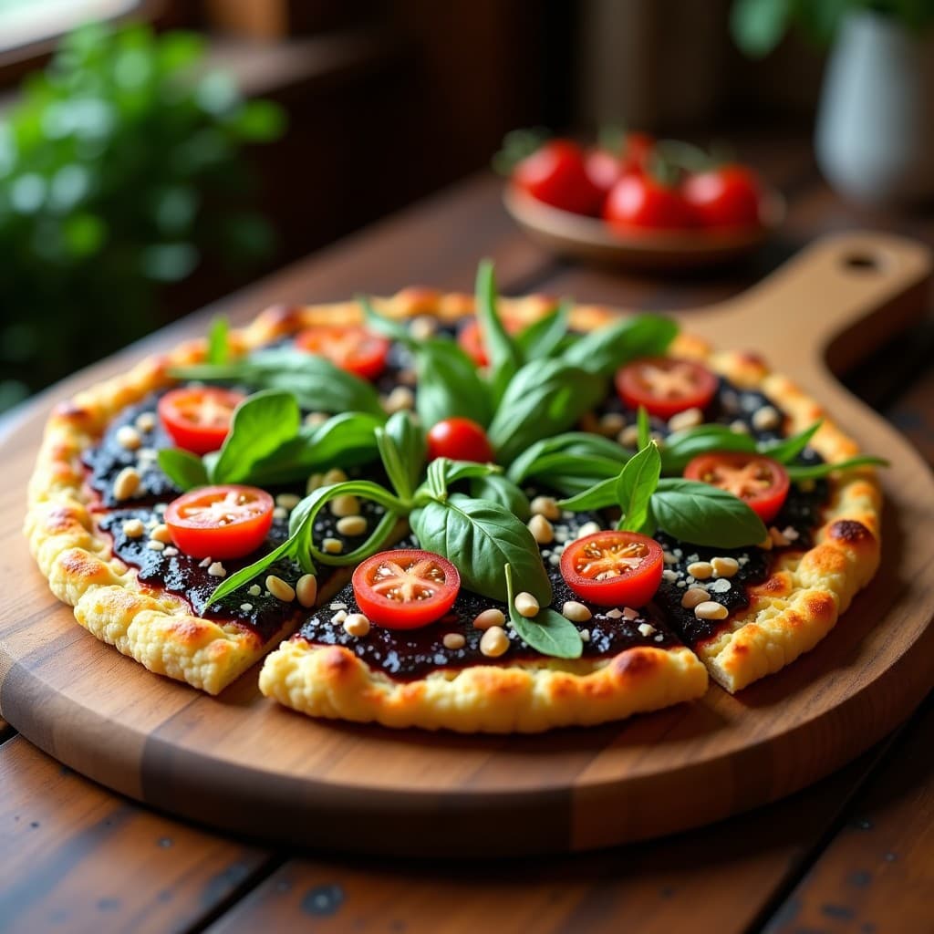 Pizza de Coliflor con Salsa de Ajo Negro y Rúcula: Receta Italiana Keto