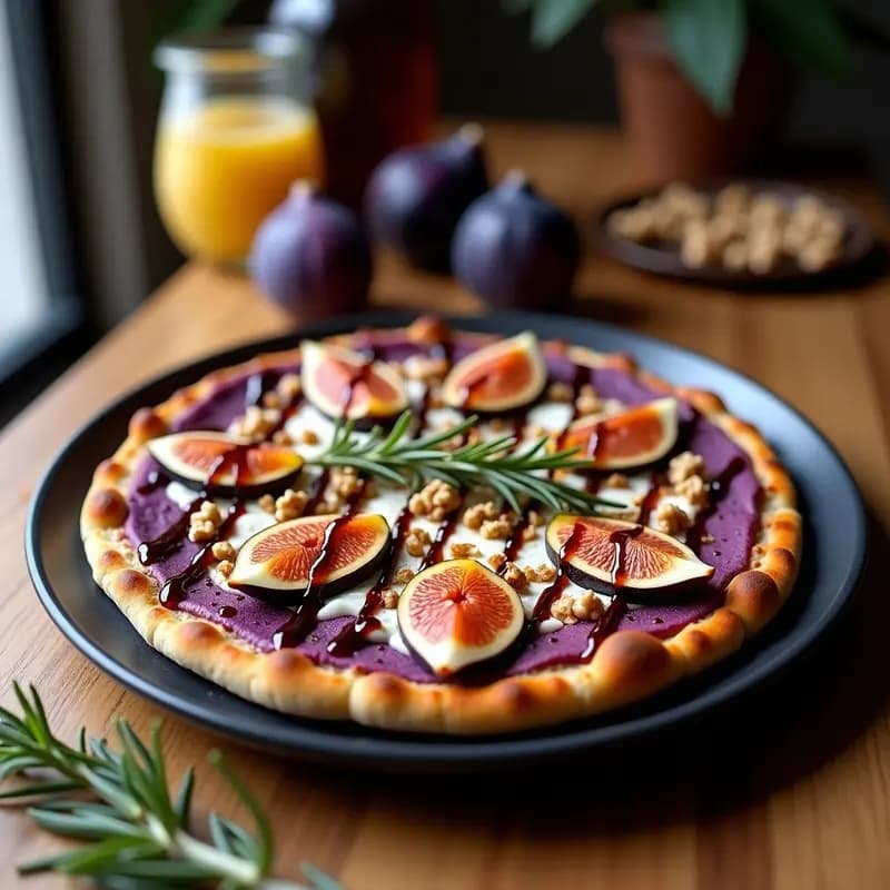 Pizza de Coliflor con Base Morada y Toppings de Ricotta y Higos Caramelizados: Receta Keto Visual para Instagram