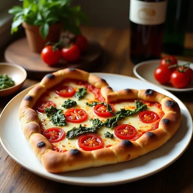 Pizza de Coliflor en Forma de Corazón con Pesto de Espinacas y Tomates Cherry: Receta Keto para San Valentín
