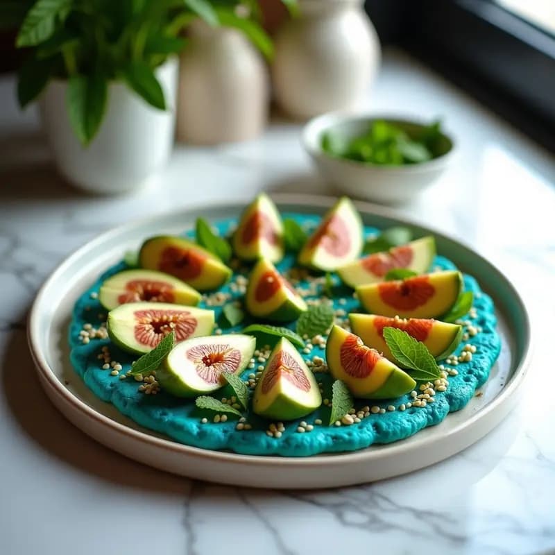 Pizza de Coliflor con Base de Espirulina y Toppings de Aguacate y Higos: Receta Crudivegana en 15 Minutos