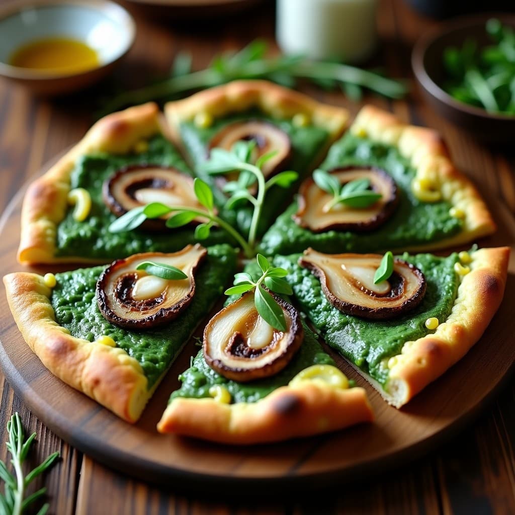 Pizza de Coliflor y Espirulina con Toppings de Champiñones Portobello: Receta Keto y Vegana