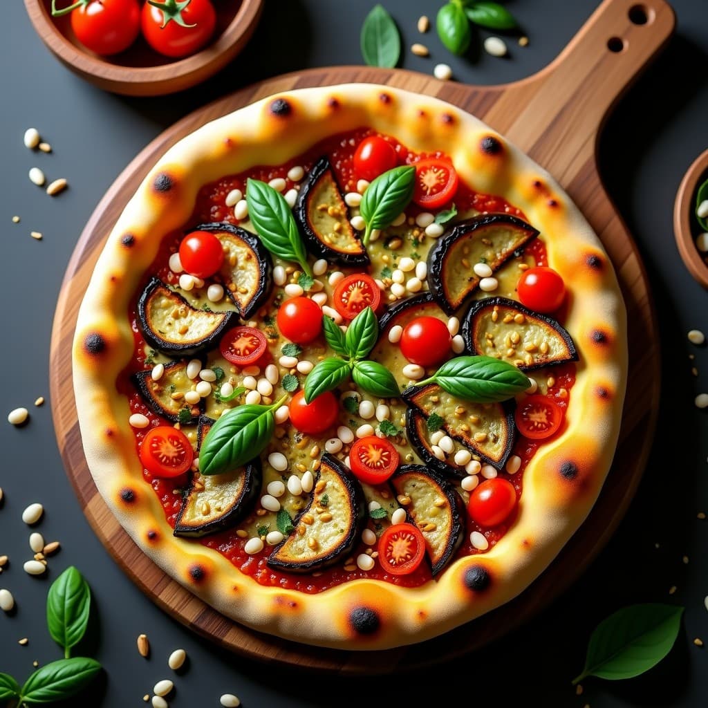Pizaa de Coliflor con Base de Garbanzo y Toppings de Berenjena Asada: Receta Vegana Sin Gluten