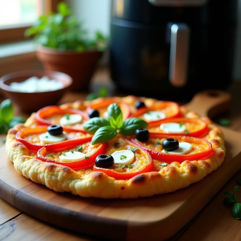 Pizza de Coliflor con Base de Garbanzos y Toppings de Pimientos Asados: Receta Keto en Airfryer